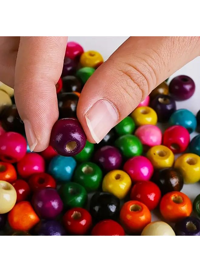200 قطعة من خرز الخشب بفتحة كبيرة 14 ملم لصنع الحلي والأساور والحرف اليدوية - Image 2